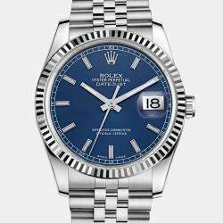 Pre Owned Rolex Datejust 116234 Automatic Blue 18k White Gold Stainless Steel Women's Wristwatch 36 mm