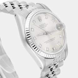 Pre Owned Rolex Datejust 68274 Automatic Silver 18k White Gold Stainless Steel Women's Wristwatch 31 mm