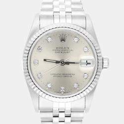 Pre Owned Rolex Datejust 68274 Automatic Silver 18k White Gold Stainless Steel Women's Wristwatch 31 mm