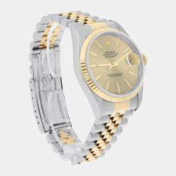 Pre Owned Rolex Datejust 16233 Automatic Champagne 18k Yellow Gold Stainless Steel Women's Wristwatch 36 mm
