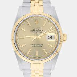 Pre Owned Rolex Datejust 16233 Automatic Champagne 18k Yellow Gold Stainless Steel Women's Wristwatch 36 mm