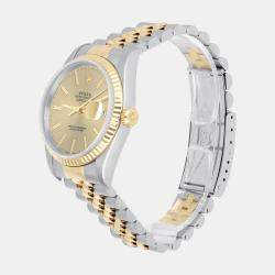 Pre Owned Rolex Datejust 16233 Automatic Champagne 18k Yellow Gold Stainless Steel Women's Wristwatch 36 mm