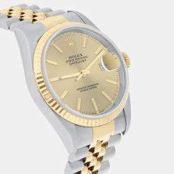 Pre Owned Rolex Datejust 16233 Automatic Champagne 18k Yellow Gold Stainless Steel Women's Wristwatch 36 mm