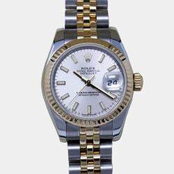 Pre Owned Rolex Datejust 179173 Automatic Silver 18k Yellow Gold Stainless Steel Women's Wristwatch 26 mm