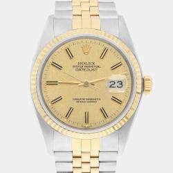 Pre Owned Rolex Datejust 16013 Automatic Champagne 18k Yellow Gold Stainless Steel Women's Wristwatch 36 mm