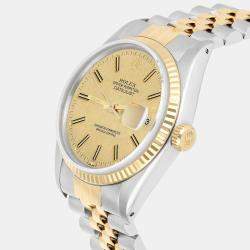 Pre Owned Rolex Datejust 16013 Automatic Champagne 18k Yellow Gold Stainless Steel Women's Wristwatch 36 mm