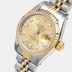 Pre Owned Rolex Datejust 69173 Champagne Dial Diamond 18K Yellow Gold Stainless Steel Women's Wristwatch 26 mm