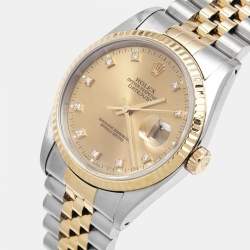 Pre Owned Rolex Champagne Diamond 18K Yellow Gold Stainless Steel Datejust 16233 Unisex Wristwatch 36 mm