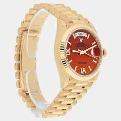 Pre Owned Rolex Day-Date 128238 Automatic Orange 18K Yellow Gold Women's Wristwatch 36 mm