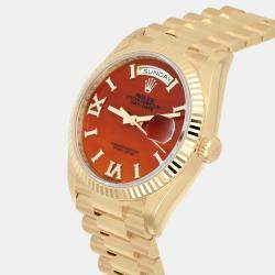 Pre Owned Rolex Day-Date 128238 Automatic Orange 18K Yellow Gold Women's Wristwatch 36 mm