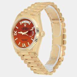 Pre Owned Rolex Day-Date 128238 Automatic Orange 18K Yellow Gold Women's Wristwatch 36 mm