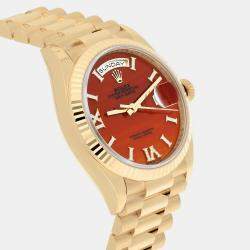 Pre Owned Rolex Day-Date 128238 Automatic Orange 18K Yellow Gold Women's Wristwatch 36 mm