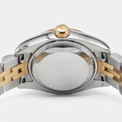 Pre Owned Rolex Cream Pyramid Dial 18K Yellow Gold Stainless Steel Datejust 179173 Women's Wristwatch 26 mm