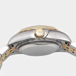 Pre Owned Rolex Cream Pyramid Dial 18K Yellow Gold Stainless Steel Datejust 179173 Women's Wristwatch 26 mm