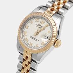Pre Owned Rolex Cream Pyramid Dial 18K Yellow Gold Stainless Steel Datejust 179173 Women's Wristwatch 26 mm