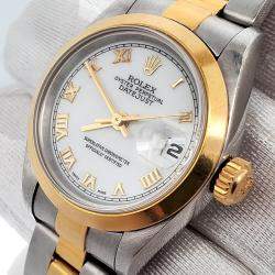 Pre Owned Rolex Datejust 69163 Automatic White 18k Yellow Gold Stainless Steel Women's Wristwatch 26 mm