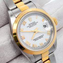 Pre Owned Rolex Datejust 69163 Automatic White 18k Yellow Gold Stainless Steel Women's Wristwatch 26 mm