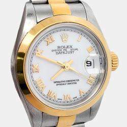 Pre Owned Rolex Datejust 69163 Automatic White 18k Yellow Gold Stainless Steel Women's Wristwatch 26 mm