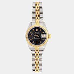 Pre Owned Rolex Datejust 69173 Automatic Black 18k Yellow Gold Stainless Steel Women's Wristwatch 26 mm