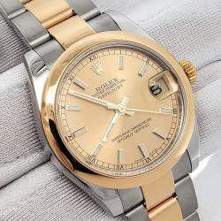 Pre Owned Rolex Datejust 178243 Automatic Champagne 18K Yellow Gold Stainless Steel Men's Wristwatch 31 mm