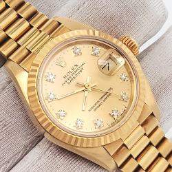 Pre Owned Rolex President Datejust 69178 Automatic Champagne Diamond 18K Yellow Gold Women's Wristwatch 26 mm