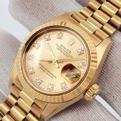 Pre Owned Rolex President Datejust 69178 Automatic Champagne Diamond 18K Yellow Gold Women's Wristwatch 26 mm