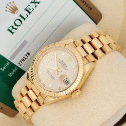 Pre Owned Rolex President Datejust 279178 Automatic Diamond 18K Yellow Gold Women’s Wristwatch 28 mm