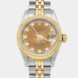 Pre Owned Rolex Datejust 69173 Champagne Dial Diamond 18k Yellow Gold Stainless Steel Women's Wristwatch 26 mm