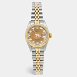 Pre Owned Rolex Datejust 69173 Champagne Dial Diamond 18k Yellow Gold Stainless Steel Women's Wristwatch 26 mm