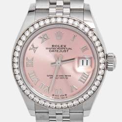 Pre Owned Rolex Pink 18k White Gold Diamond Oystersteel Datejust 279384RBR Women's Wristwatch 28 mm 