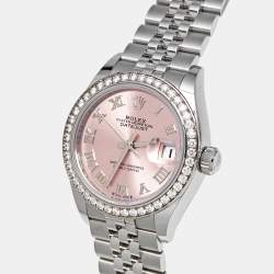 Pre Owned Rolex Pink 18k White Gold Diamond Oystersteel Datejust 279384RBR Women's Wristwatch 28 mm 