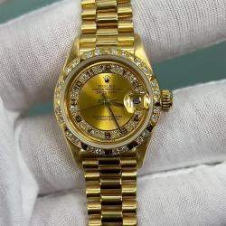 Pre Owned Rolex Datejust 69258 Automatic Diamond 18k Yellow Gold Women's Wristwatch 26 mm