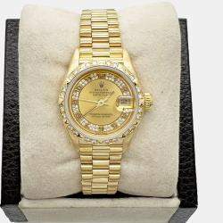Pre Owned Rolex Datejust 69258 Automatic Diamond 18k Yellow Gold Women's Wristwatch 26 mm
