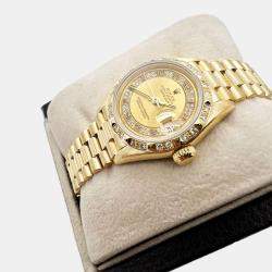 Pre Owned Rolex Datejust 69258 Automatic Diamond 18k Yellow Gold Women's Wristwatch 26 mm