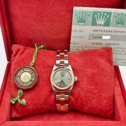 Pre Owned Rolex Oyster Perpetual 67243 Automatic Gray 18k Yellow Gold Stainless Steel Women's Wristwatch 24 mm