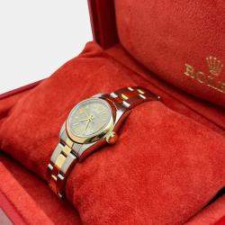 Pre Owned Rolex Oyster Perpetual 67243 Automatic Gray 18k Yellow Gold Stainless Steel Women's Wristwatch 24 mm
