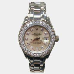 Pre Owned Rolex Pearlmaster 69299 Automatic Diamond 18k White Gold Women's Wristwatch 29 mm