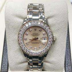 Pre Owned Rolex Pearlmaster 69299 Automatic Diamond 18k White Gold Women's Wristwatch 29 mm