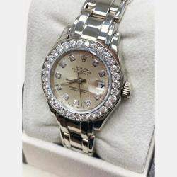 Pre Owned Rolex Pearlmaster 69299 Automatic Diamond 18k White Gold Women's Wristwatch 29 mm