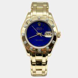 Pre Owned Rolex Pearlmaster 69318 Automatic Lapis Lazuli 18k Yellow Gold Women's Wristwatch 29 mm