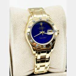 Pre Owned Rolex Pearlmaster 69318 Automatic Lapis Lazuli 18k Yellow Gold Women's Wristwatch 29 mm