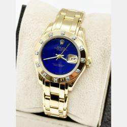 Pre Owned Rolex Pearlmaster 69318 Automatic Lapis Lazuli 18k Yellow Gold Women's Wristwatch 29 mm