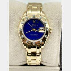Pre Owned Rolex Pearlmaster 69318 Automatic Lapis Lazuli 18k Yellow Gold Women's Wristwatch 29 mm