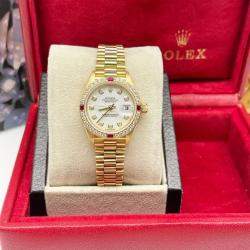Pre Owned Rolex President 79068 Automatic Diamond 18k Yellow Gold Women's Wristwatch 26 mm