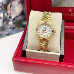 Pre Owned Rolex President 79068 Automatic Diamond 18k Yellow Gold Women's Wristwatch 26 mm