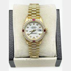 Pre Owned Rolex President 79068 Automatic Diamond 18k Yellow Gold Women's Wristwatch 26 mm