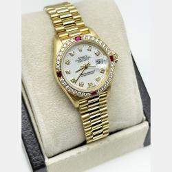 Pre Owned Rolex President 79068 Automatic Diamond 18k Yellow Gold Women's Wristwatch 26 mm