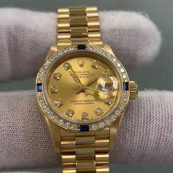 Pre Owned Rolex President Datejust 69088 Automatic Diamond 18k Yellow Gold Women's Wristwatch 26 mm