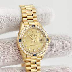 Pre Owned Rolex President Datejust 69088 Automatic Diamond 18k Yellow Gold Women's Wristwatch 26 mm