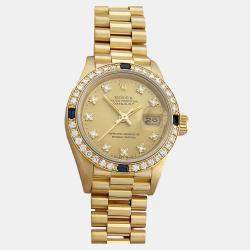 Pre Owned Rolex President Datejust 69088 Automatic Diamond 18k Yellow Gold Women's Wristwatch 26 mm
